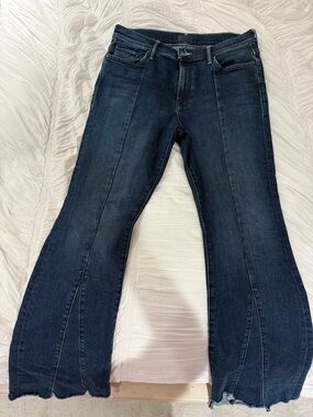 MOTHER Indigo Flare Jeans with Front Seams & Split Hem